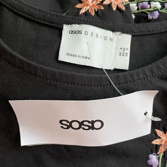 ASOS DESIGN long sleeve smock dress with pep hem with floral embroidery Size 2 - Picture 8 of 12